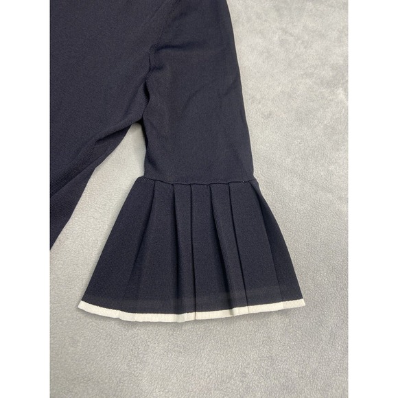 COS Top Pullover Women Medium Navy Knit Pleated Bell Sleeve White Trim Preppy - Picture 3 of 8
